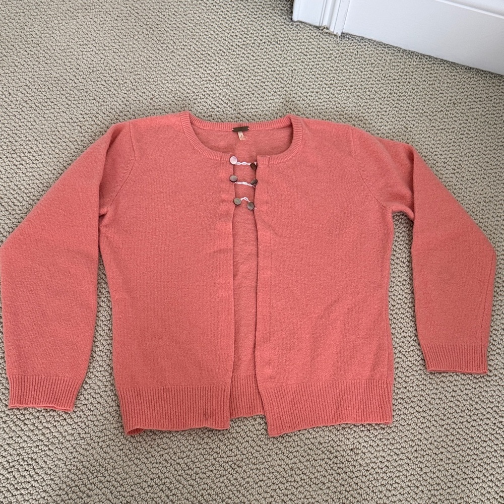 Free People Coral/ Salmon Cardigan with Unique button closure Detail